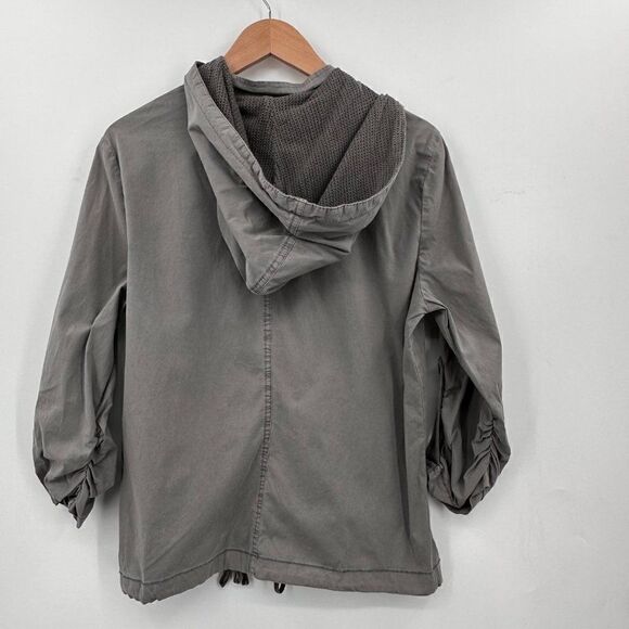 XCVI Utility Windbreaker Jacket Full Zip Womens Large Slate Gray Hood Drawstring - Picture 3 of 12